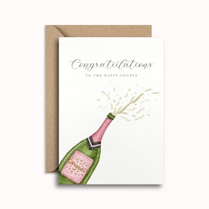 Félicitations à la carte de mariage Happy Couple, Champagne Pop, cartes de calligraphie, cartes aquarelle