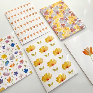 Pak van 5 blanco bloemenwenskaarten, blanco wenskaarten, geïllustreerde wenskaarten, wenskaarten voor alle gelegenheden, leuke kaarten