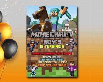 Minecraft Birthday Invitation Etsy Minecraft Birthday Invitation Etsy