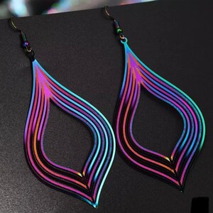 Gradient Rainbow Leaf Drop Earrings