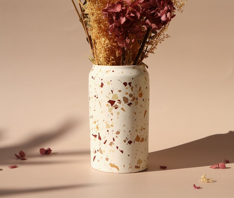 Vase à fleurs en Terrazzo Bordeaux, Camel, Beige & Bronze I Pot de fleurs I Pot à Ustensiles L'automne zdjęcie 7