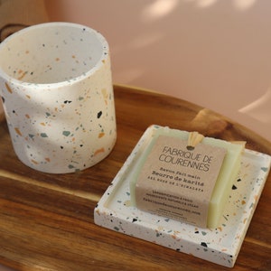 Coffret Cadeau Mia Terrazzo x Fabrique de Courennes 100% fait-main set de salle de bain en terrazzo et son savon artisanale personnalisable image 3