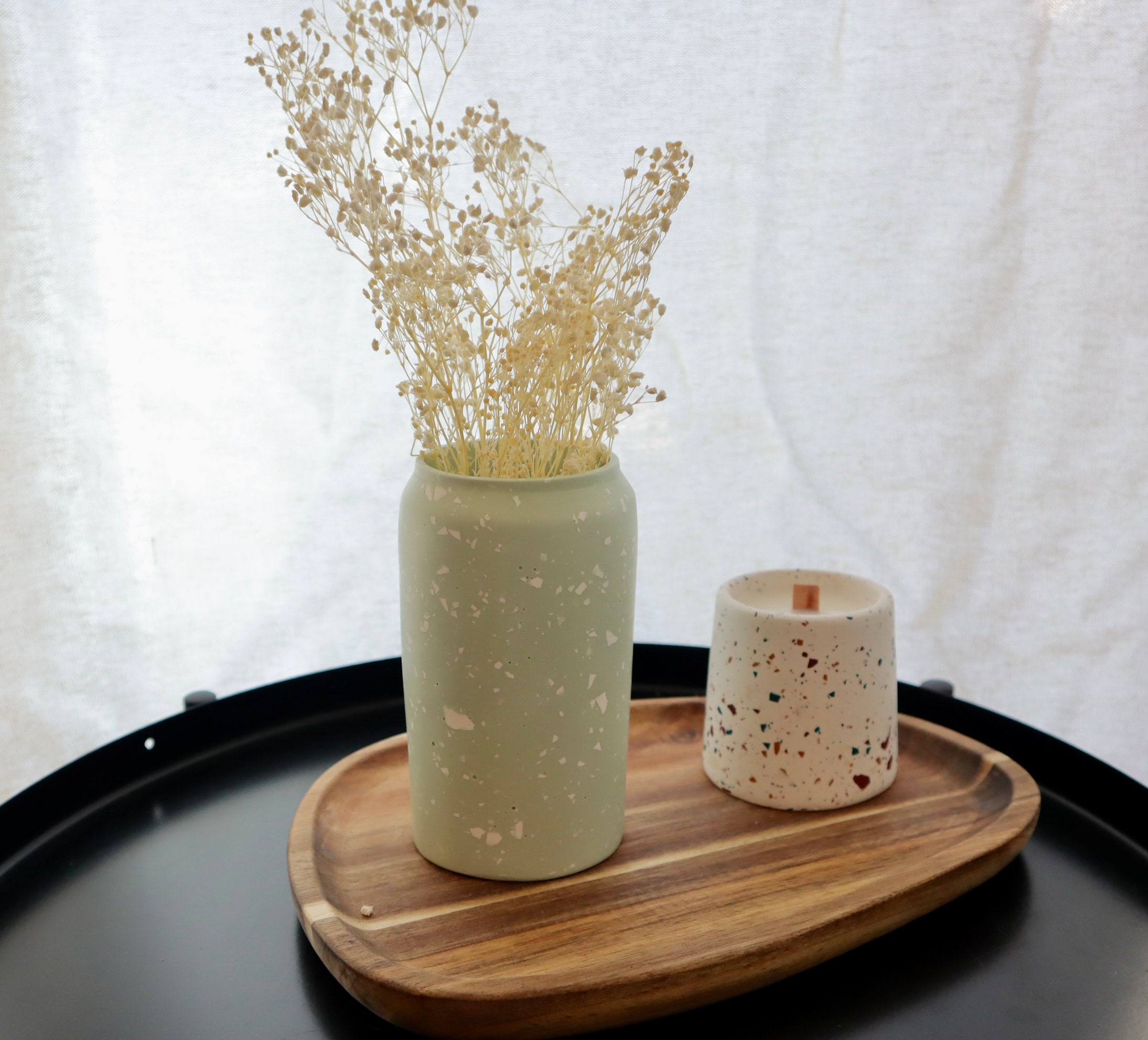 Vase Pour Fleurs en Terrazzo Vert d'eaui Pot de I à Ustensiles