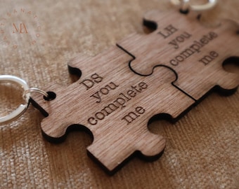 Porte-clés puzzle en bois pour les couples I Porte-clés pour les amoureux I Porte-clés cadeau de mariage I Cadeau de fiançailles fait-main