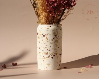 Blumenvase in Terrazzo in Bordeaux, Kamel, Beige und Bronze I Blumentopf I Utensilientopf - Herbst