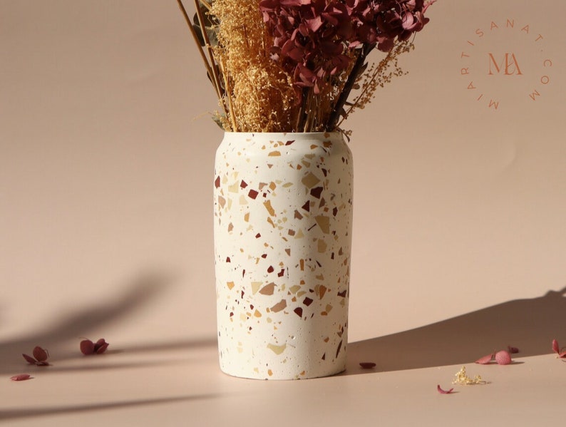 Flower vase in Bordeaux, Camel, Beige & Bronze Terrazzo I Flower pot I Utensil pot Autumn image 1