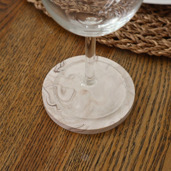 Ensemble dessous de verres avec son rangement Minimaliste I Effet Marbre dans les tons beiges I Décoration table fait-main