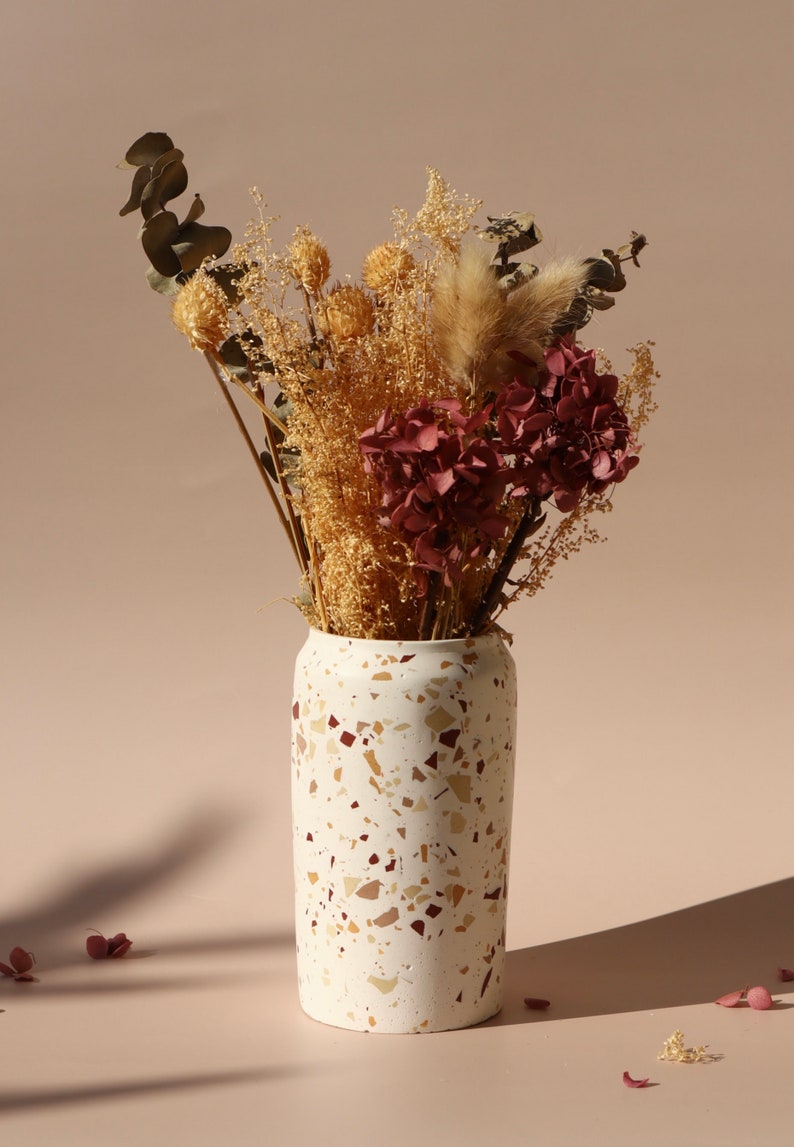 Flower vase in Bordeaux, Camel, Beige & Bronze Terrazzo I Flower pot I Utensil pot Autumn image 2