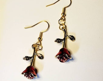 Red Rose Gold Color Earrings Pop Culture Cosplay Halloween Beauty Jewelry