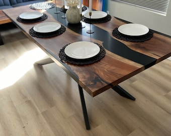 Epoxy River table black walnut live edge table epoxy resin live edge kitchen table epoxy dining table epoxy resin furniture custom table