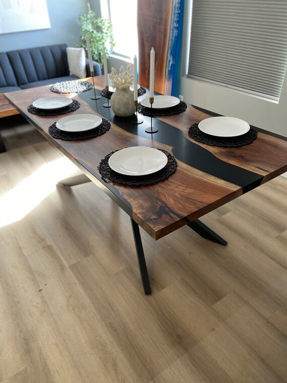 Black walnut sale epoxy dining table