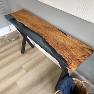 Maple blue epoxy resin console table front entry table modern epoxy sofa table front entrance table solid wood ready to ship