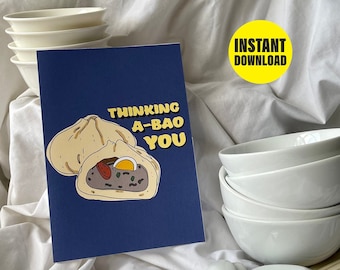 Printable Greeting Card Digital Download - "Thinking A-Bao You" - Cute Vietnamese Puns
