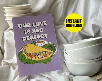 Funny Vietnamese Pun Greeting Card: Banh Xeo Love (Digital Download)