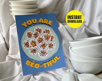 Funny Vietnamese Pun Greeting Card: You are Bèo-tiful (Digital Download)