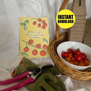 Download digital de cartão comemorativo para impressão - "Eu te amo da minha cabeça TOMATOES" - trocadilhos fofos de jardinagem