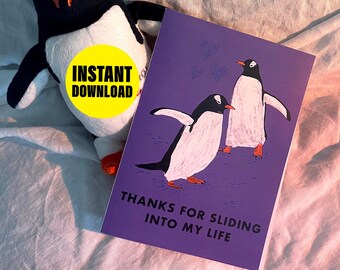 Penguin Pun Greeting Card: Thanks for Sliding (Digital Download)