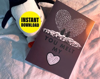 Penguin Pun Greeting Card: 'You Melt My Heart' (Digital Download)