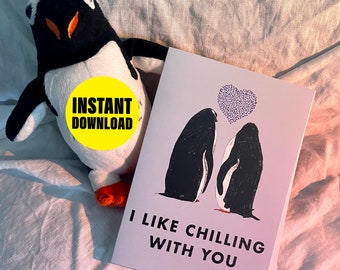 Penguin Pun Greeting Card: I Like Chilling With You (Digital Download)