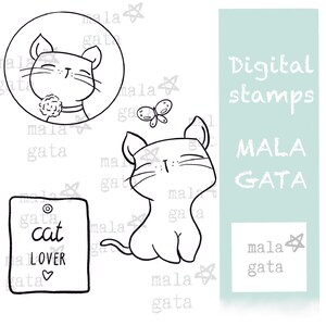 Pack of digital stamps Mala gata ready to PRINT. Digistamp Bad Cat. Digital Stamp. Digital stamp Bad cat