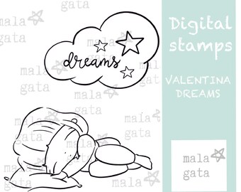 Digital stamp "VALENTINA. DREAMS". Digi stamp Dreams. Digital Stamp. "valentine. Dreams". Scrapbooking. card shop cardmaking