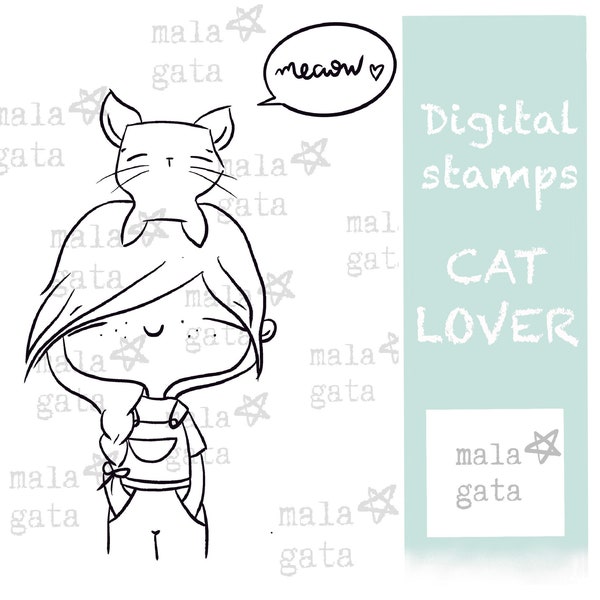 Sello digital CAT LOVER. Digistamp. Digital stamp.
