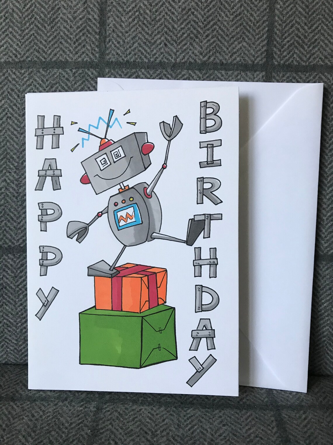 Happy Birthday Robot Card Birthday Card for Boys Kids | Etsy