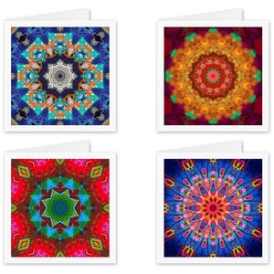 Grußkarten Set - 4 Klappkarten mit leuchtend bunten floralen Motiven - Künstler-Originalabzüge