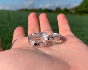 One Custom initial couples heart ring in gold or silver