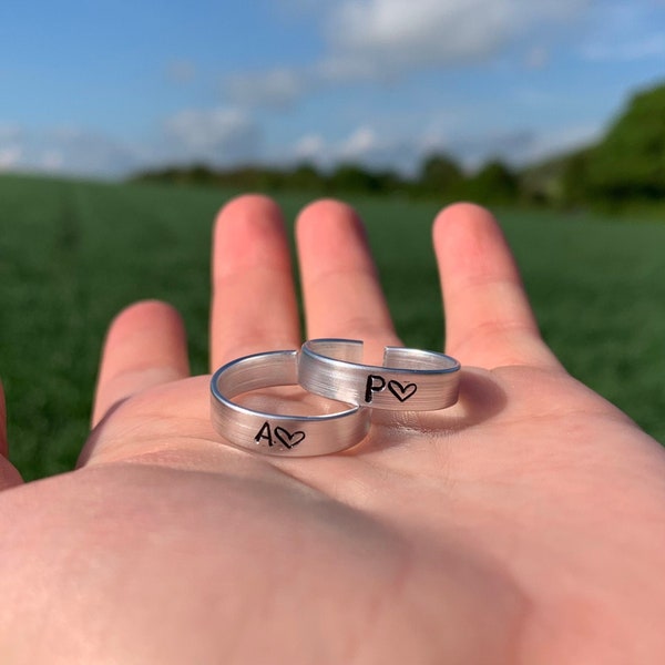 One Custom initial couples heart ring in gold or silver