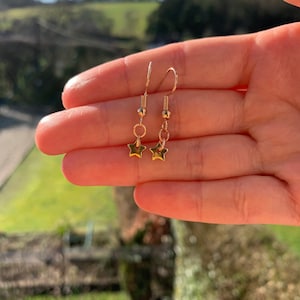 Dainty gold star drop earrings, trendy dangle earrings, valentines / birthday presents layering street wear