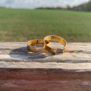 Gold custom/ personalised thick wire hidden initial name ring couples