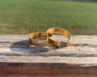 Gold custom/ personalised thick wire hidden initial name ring couples