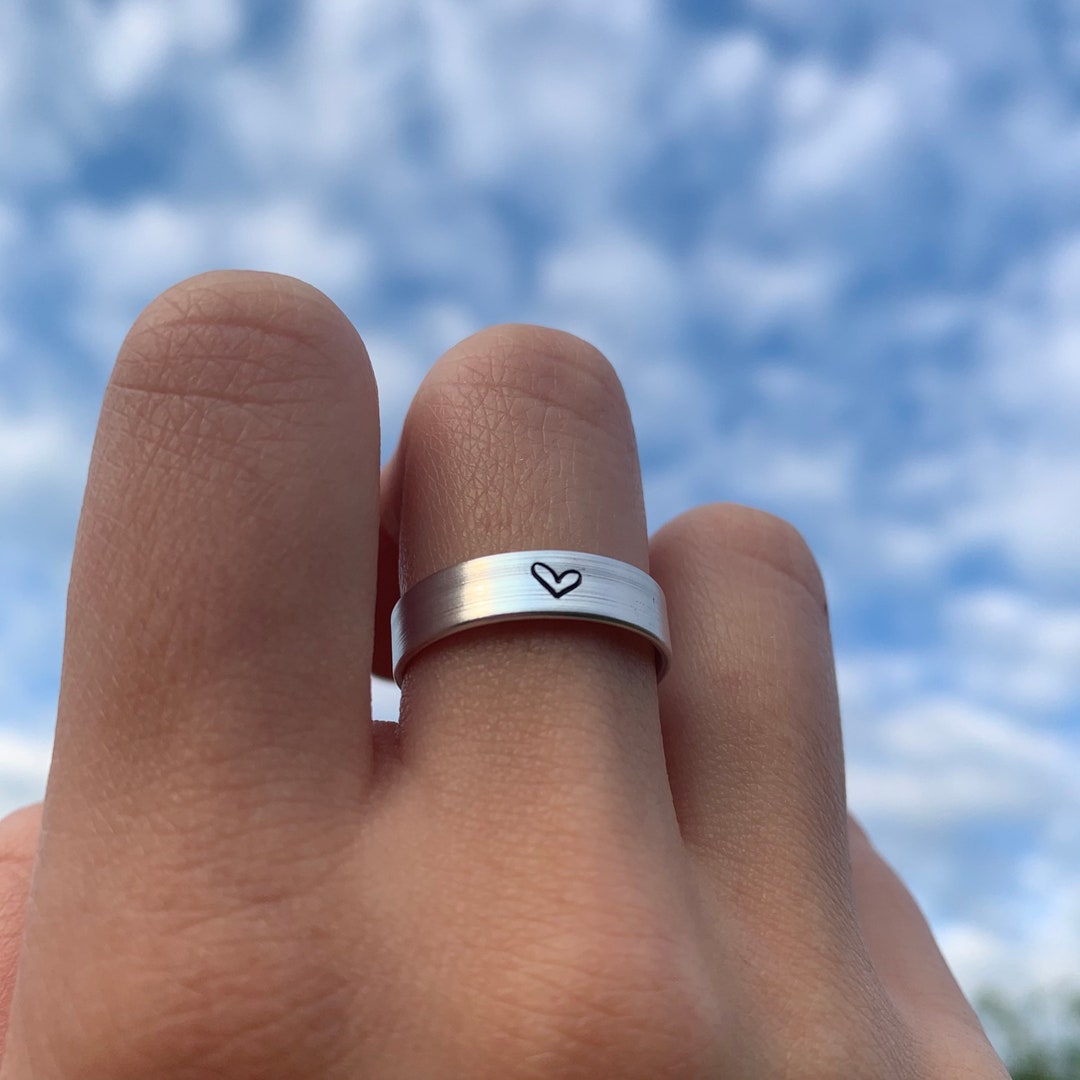 Silver or Gold Heart Impressed/engraved Thick Men and Women Ring