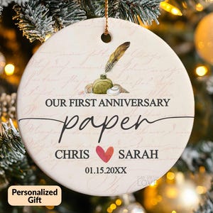 Paper Anniversary Ornament, First Anniversary Gift For Husband Wife, Personalized 1st Anniversary Gift For Couple, 1 One Year Wedding S054