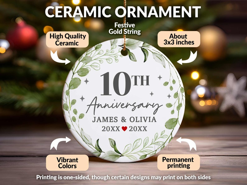 10th Anniversary Ornament, 10 Year Anniversary Gift for Him Wife