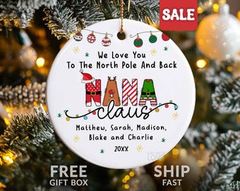 Nana Ornament, Nana Christmas Gift For Nana Christmas Ornament, Personalized Nana Gift Grandma Gift, Nana Claus, Grandparents Keepsake S348