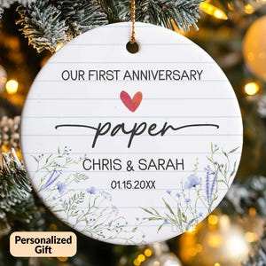 Paper Anniversary Ornament, First Anniversary Gift For Husband Wife, Personalized 1st Anniversary Gift For Couple, 1 One Year Wedding S055