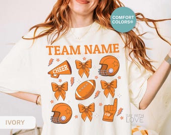 Custom Football Bow Shirt Comfort Colors® School Spirit Team Name Football Mom Shirt Personalized Cheerleader Cheer Mom Coquette Tshirt S321