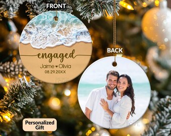 Beach Engagement Ornament Beach Engagement Gifts For Couples Ornament With Photo Picture, Personalized Newly Engaged Ornament Wedding S010
