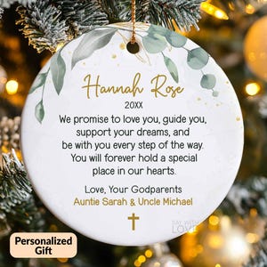 Godchild Ornament, Godchild Gift Goddaughter Ornament From Godparents Godson Baptism Gift From Godmother Godfather Boy Girl Christening S077
