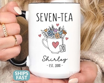 70th Birthday Mug, 70th Birthday Gift For Women Her Friend Turning 70 Year Old Mom Sister, Personalized Seven Tea Mug, 70th Gift Cup S489