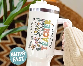 Custom Teacher Tumbler 40 oz Personalized Teacher Gift, Preschool Teacher Appreciation Gift, Teach Them Love Watch Grow, Thank You Cup S286