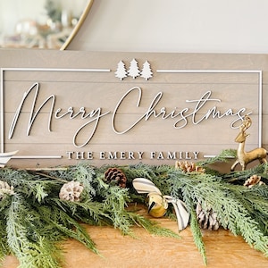 Custom Merry Christmas Sign | Christmas Sign Decor | Farmhouse Christmas Sign for Family Gift | Engaged Couples Gift | Christmas Tree Sign