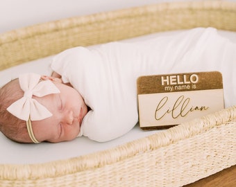 Name Tag Birth Announcement "Hello My Name Is" Sign, Fresh 48 Newborn Photo Prop for Hospital Photos, Baby Name Announcement Wooden Sign