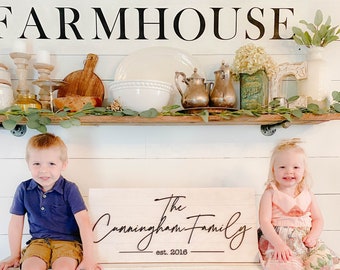 Modern Farmhouse Family Name Sign, Personalized Gift for Newly Engaged Couple with Wedding Date and Last Name, Farmhouse Wall Decor Foyer