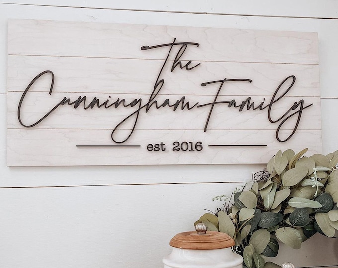 Modern Farmhouse Family Name Sign, Personalized Gift for Newly Engaged Couple with Wedding Date and Last Name, Farmhouse Wall Decor Foyer