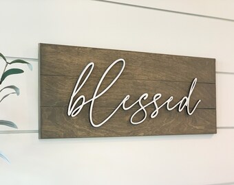 Blessed Wood Sign for Farmhouse Decor, Small Blessed Sign for Small Gift Idea, Gallery Wall Decor, Shelf Decor, Friend Gift or Hostess Gift