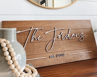 Personalized Wood Last Name Sign With Wedding Year | Unique Gift For The Hard To Shop For | Perfect Gift For Couples, Engagement & Weddings