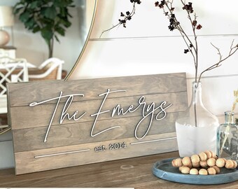 Signo de nombre de madera personalizado para la entrada, sala de estar, decoración de dormitorio o cocina, signo de apellido rústico regalo para pareja, signo de apellido de granja